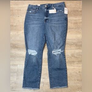 NWT Good American Good Classic Distressed High Rise Cropped Raw Hem Size 15